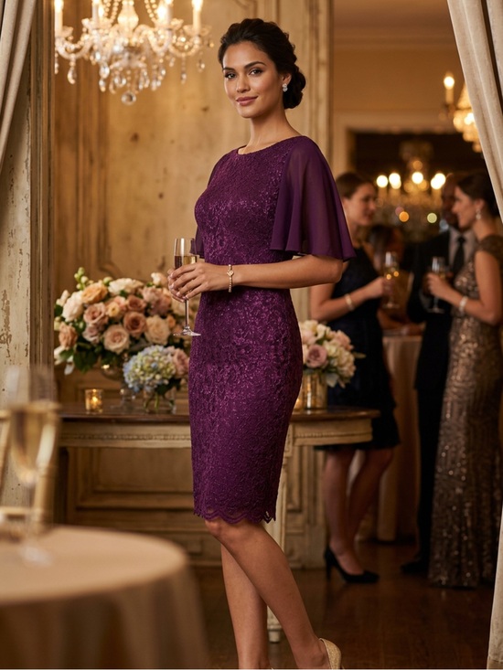 Jessica Howard Dresses & Skirts - Jessica Howard Lace Flutter Sleeve Lined Sheath Dress Burgundy Size 8P